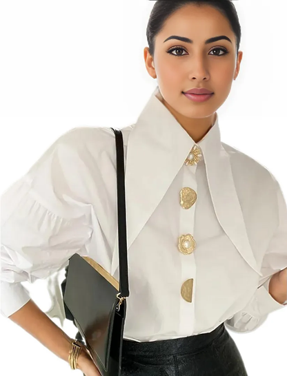 Shirt with Lantern Sleeves and Metal Buttons