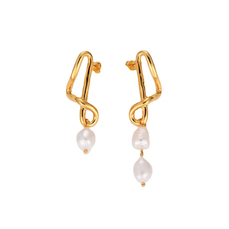 18K Gold Plated Crooked Earrings with Pearls