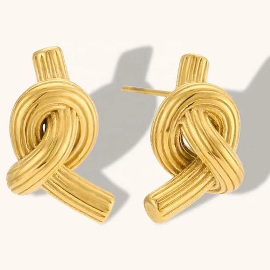 18K Gold Plated Textured Knot Stud Earrings