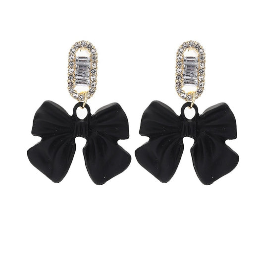 Earrings with Crystal and Bow Pendant