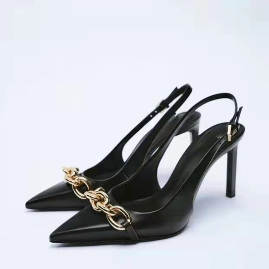 Slingback Pumps with Gilded Chain Link Applique
