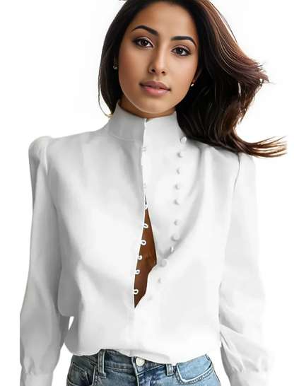 Shirt with Long Sleeves and Stand-up Collar