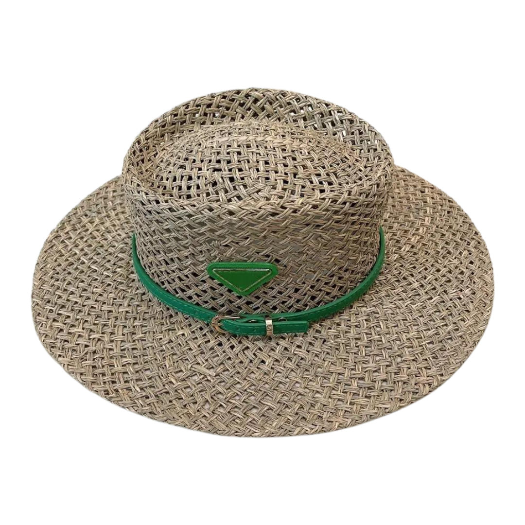 Wide Bream Bucket Hat in Straw with Leather Band