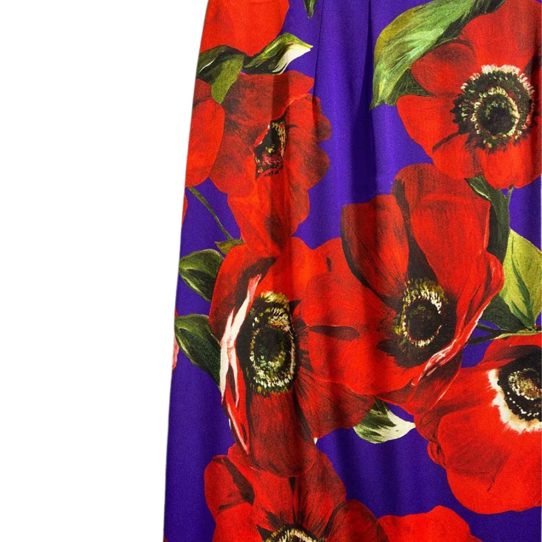 Silk Midi Skirt in Floral Print