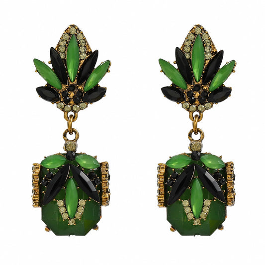 Pendant Earrings with Multi-Layered Emerald Rhinestones
