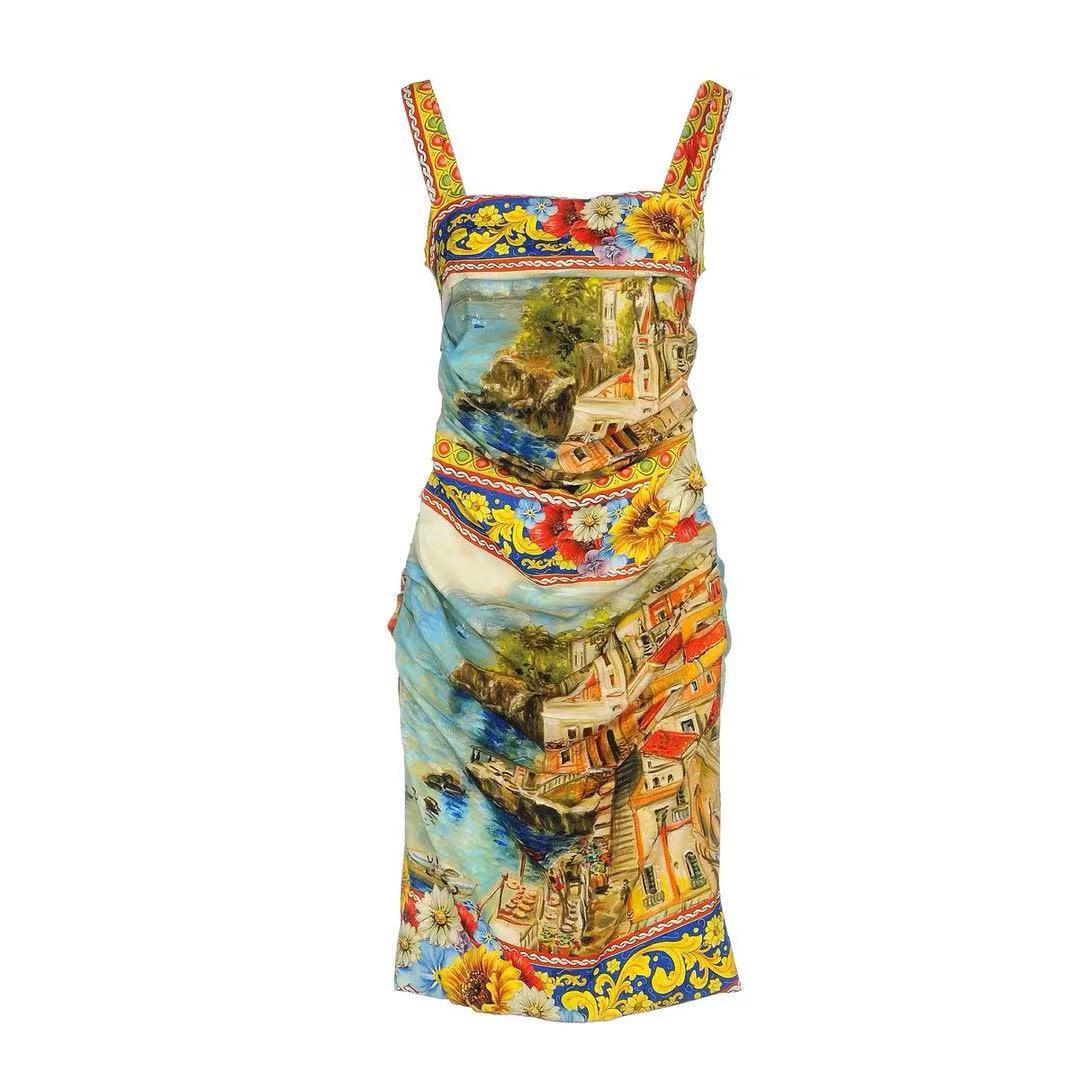 Pencil Dress in Vintage Costal  Print