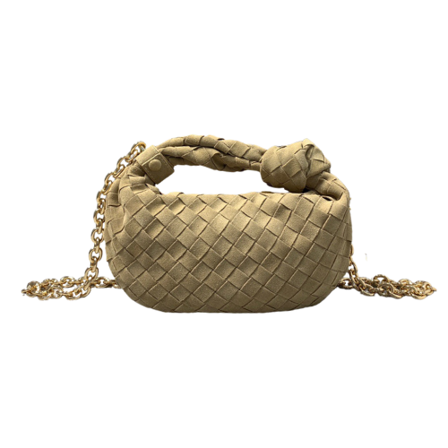 Woven Nubuck Leather Handbag with Knotted Handle in Olive Undertone