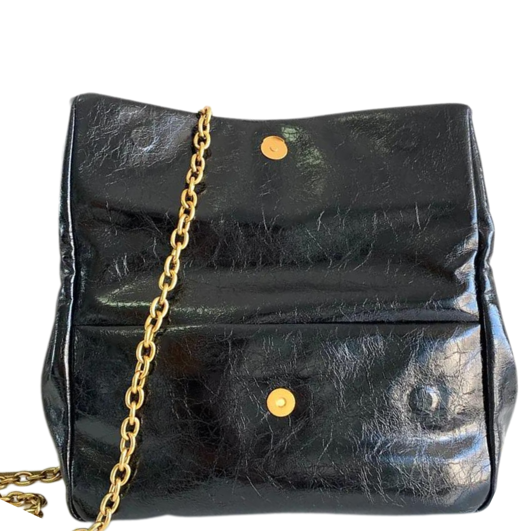 Tote Bag in Genuine Leather with Vintage Gold Embellishments