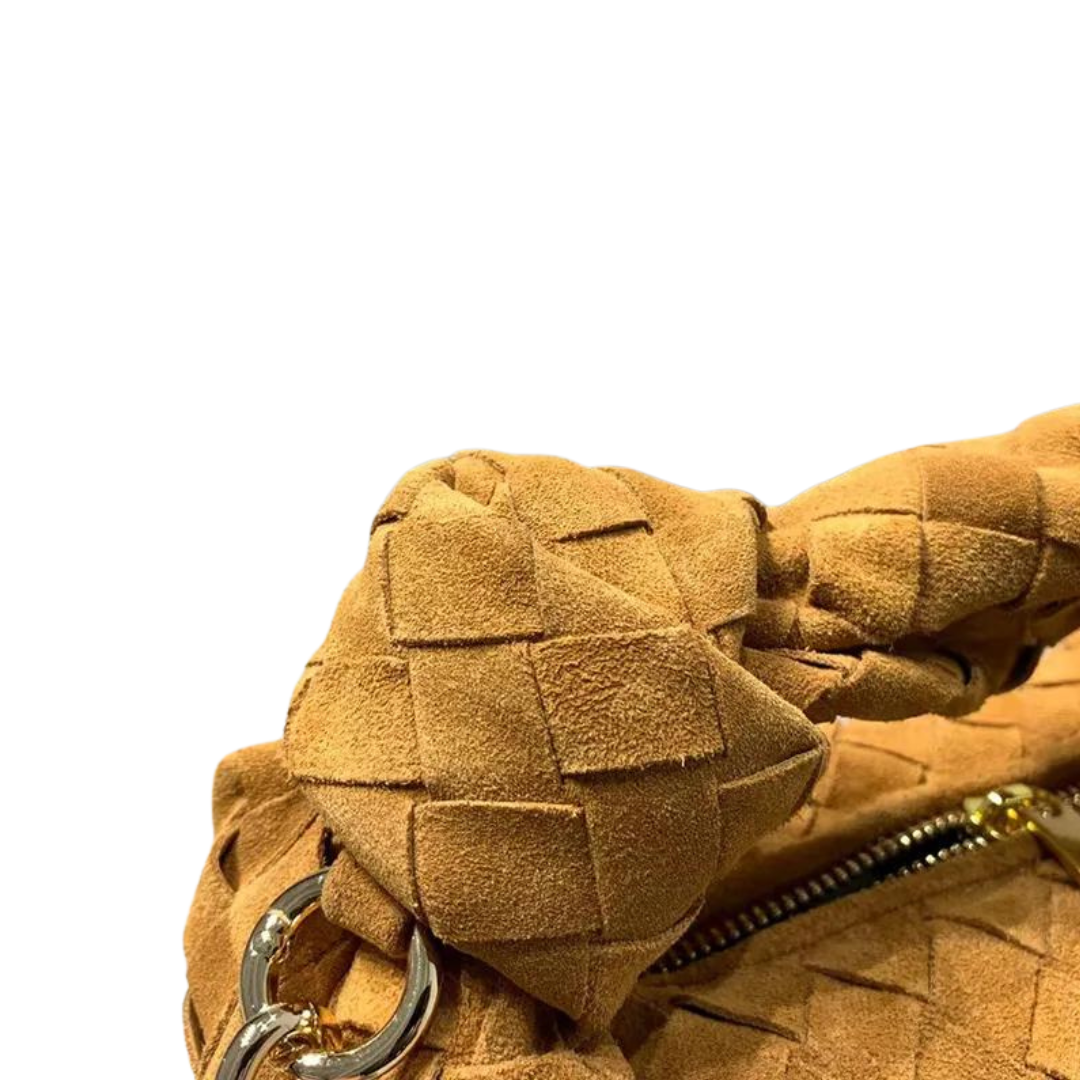 Woven Nubuck Leather Handbag with Knotted Handle