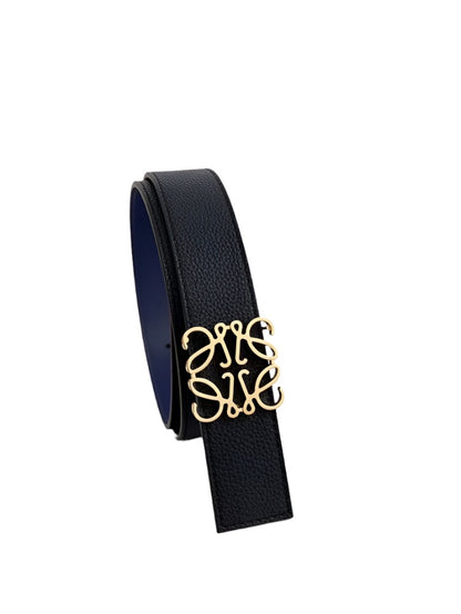 Grosgrain Leather Belt with Gold Buckle