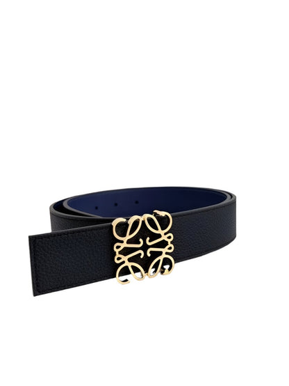 Grosgrain Leather Belt with Gold Buckle