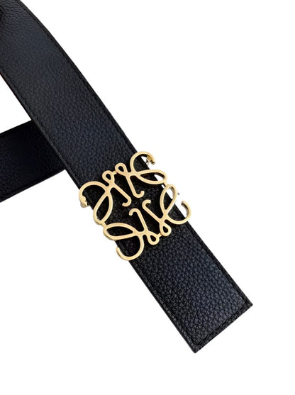 Grosgrain Leather Belt with Gold Buckle