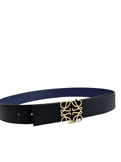 Grosgrain Leather Belt with Gold Buckle