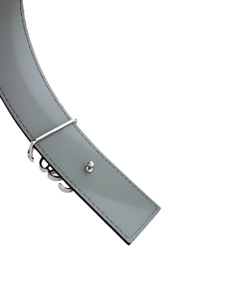 Grosgrain Leather Belt with Silver Buckle