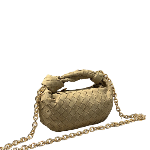 Woven Nubuck Leather Handbag with Knotted Handle in Olive Undertone