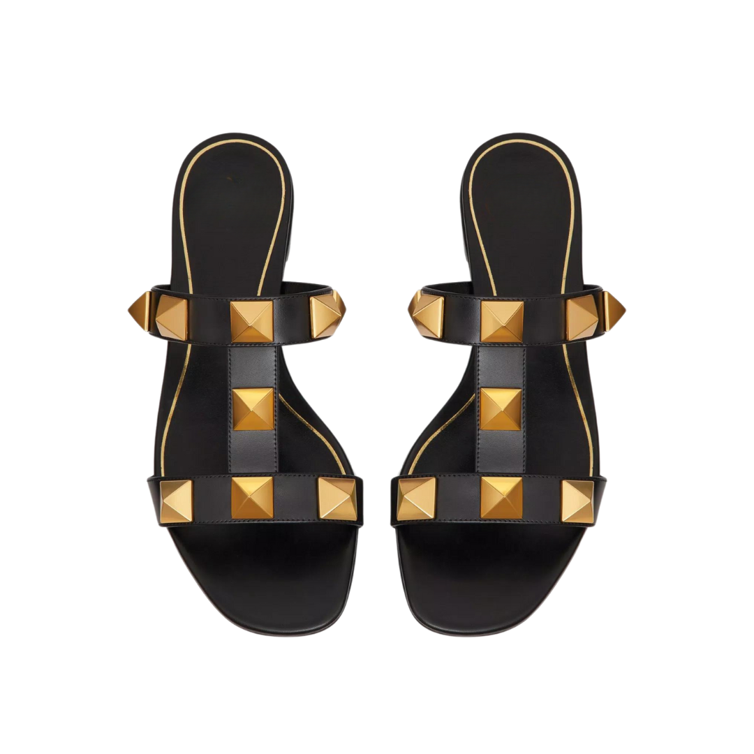 Roman Style Sandals in Black Genuine Leather