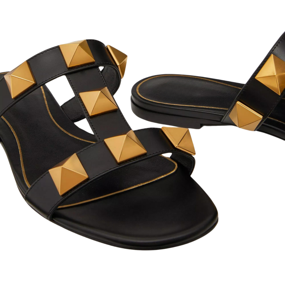 Roman Style Sandals in Black Genuine Leather