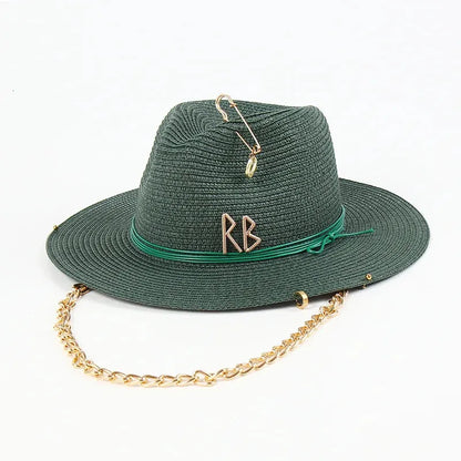 Fedora in Raffia with Brooch and Chain