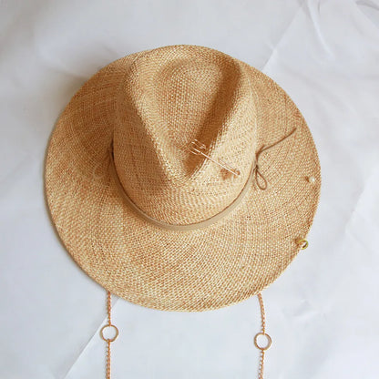 Fedora in Straw With Gold and Pearl Accessories