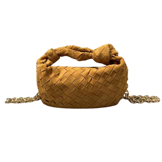 Woven Nubuck Leather Handbag with Knotted Handle