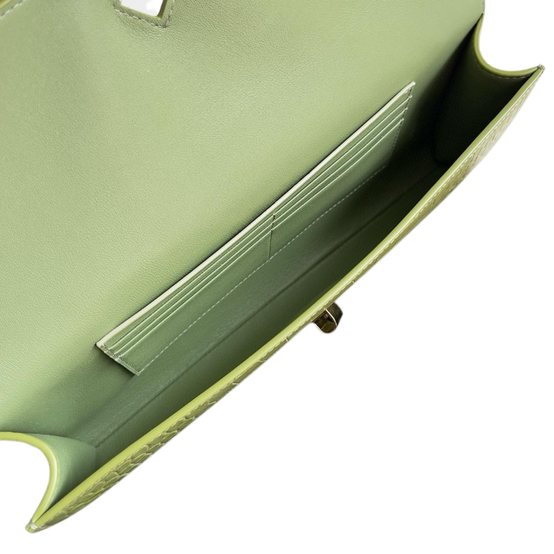 Embossed Genuine Leather Clutch Bag in Pistachio