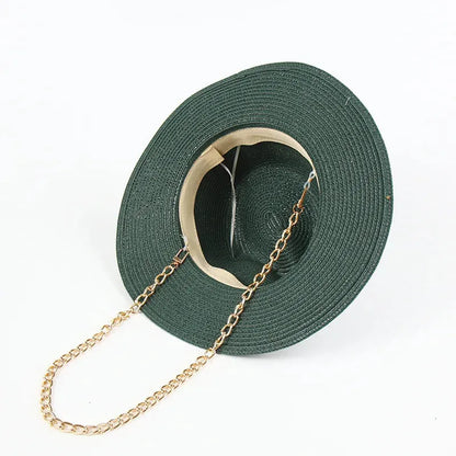 Fedora in Raffia with Brooch and Chain