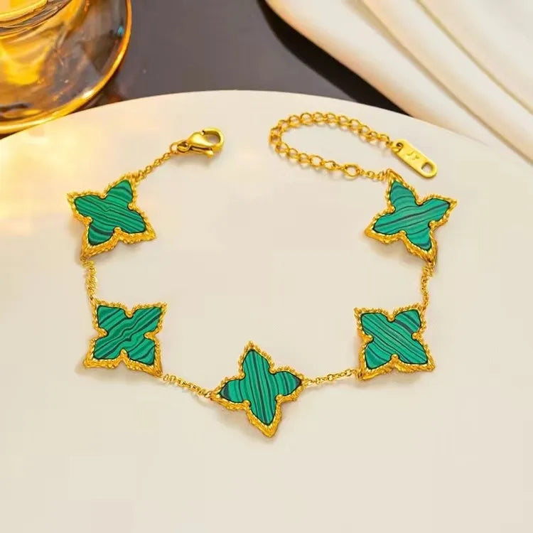 18K Gold Plated Clover Leaf Chain Link Bracelet