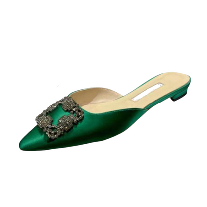 Mulberry Silk Mules with Rhinestone Buckle