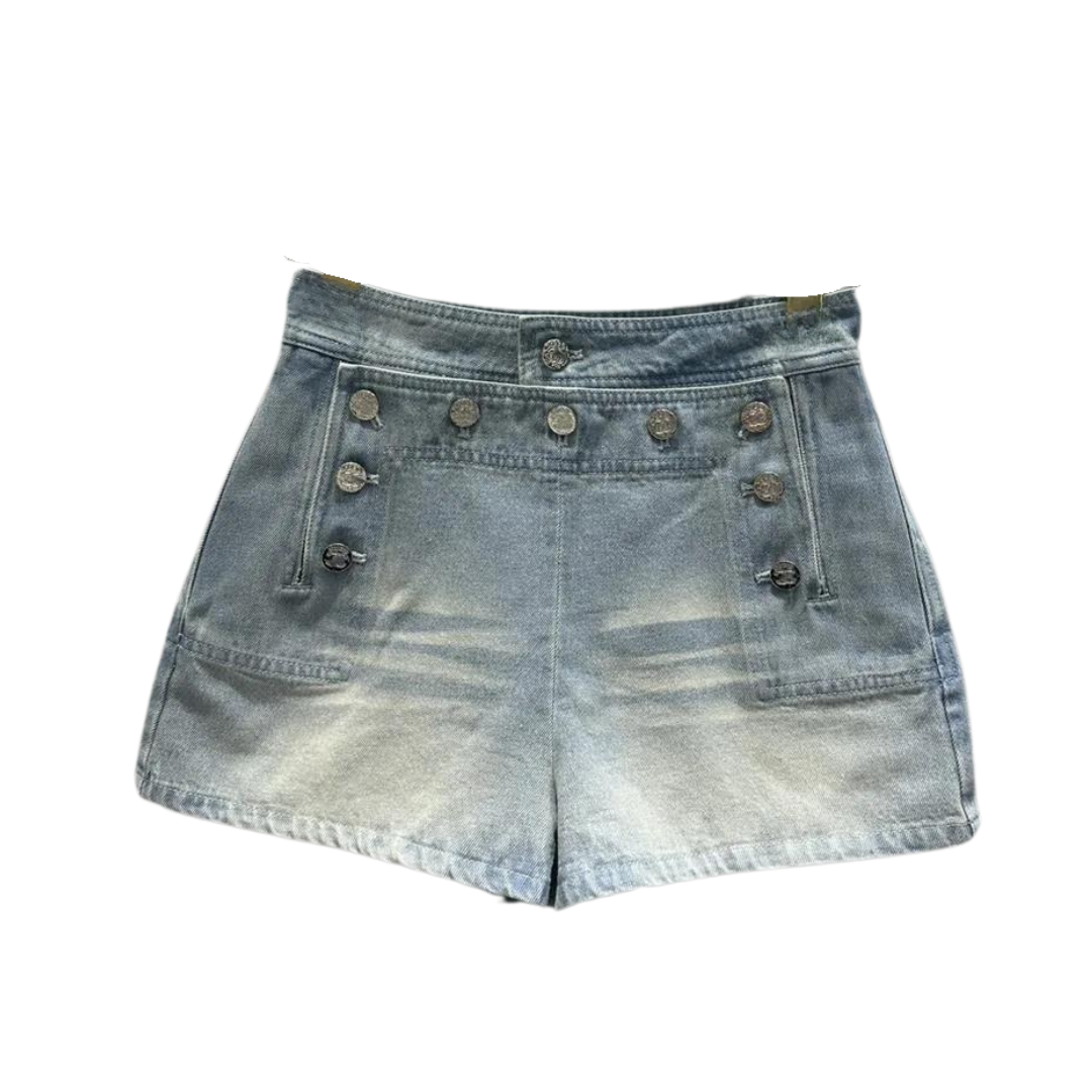 High Waist Denim Shorts with Buttons