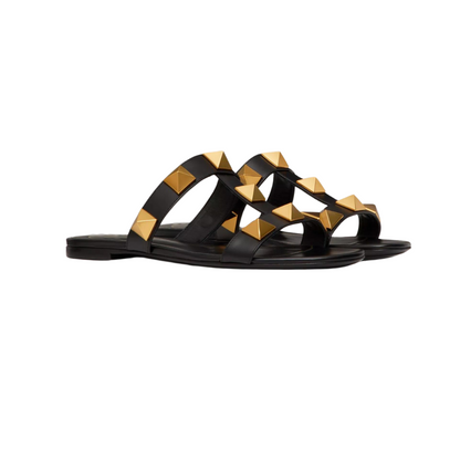 Roman Style Sandals in Black Genuine Leather