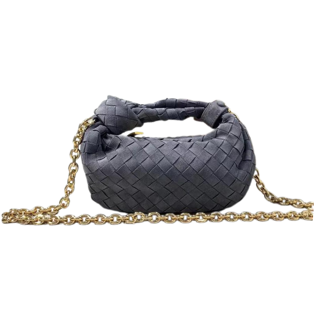 Woven Nubuck Leather Handbag with Knotted Handle