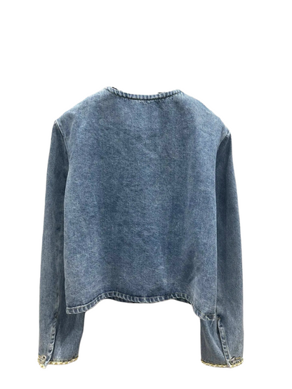 Denim Jacket with Crew-neck Collar