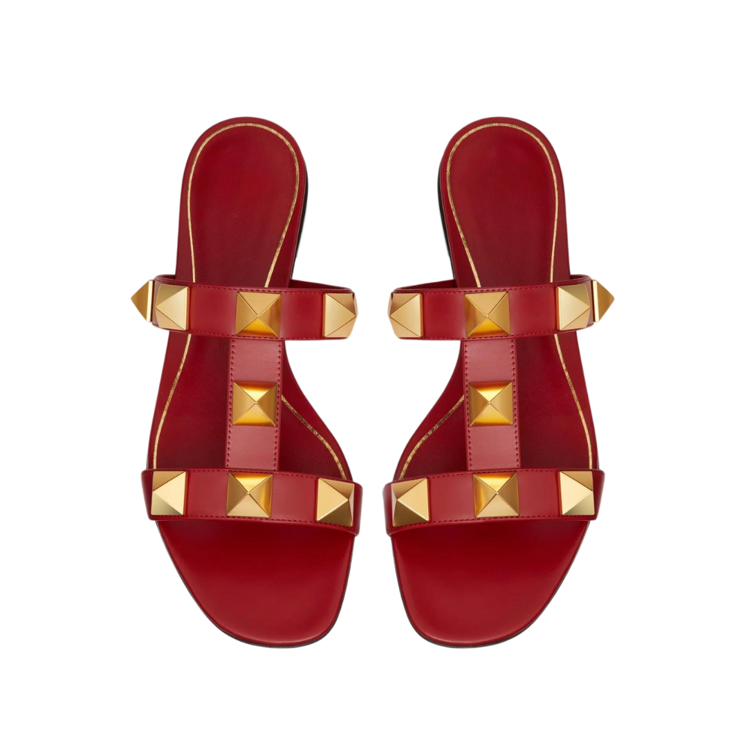 Roman Style Sandals in Red Genuine Leather