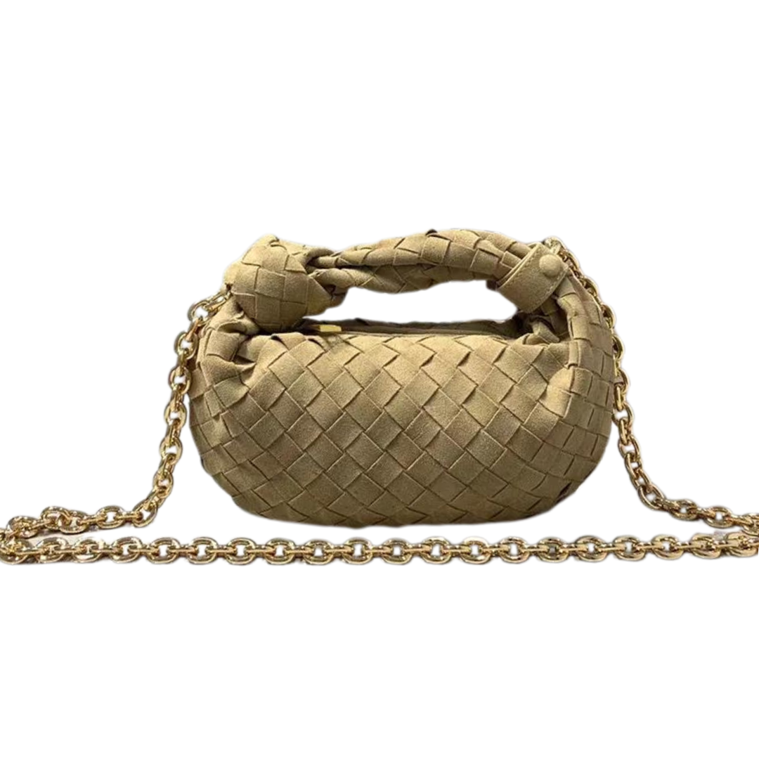 Woven Nubuck Leather Handbag with Knotted Handle