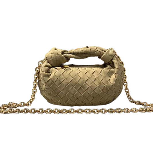 Woven Nubuck Leather Handbag with Knotted Handle in Olive Undertone