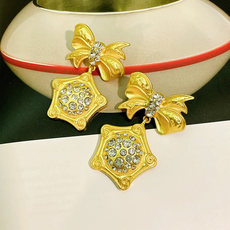 Earrings with Bow Stud and Star Pendant