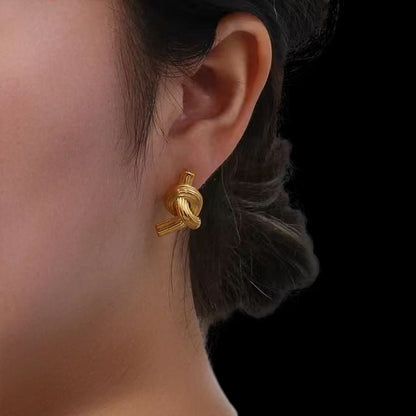 18K Gold Plated Textured Knot Stud Earrings