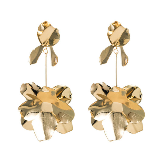 Gold Plated Earrings with Abstract Flower Chandelier