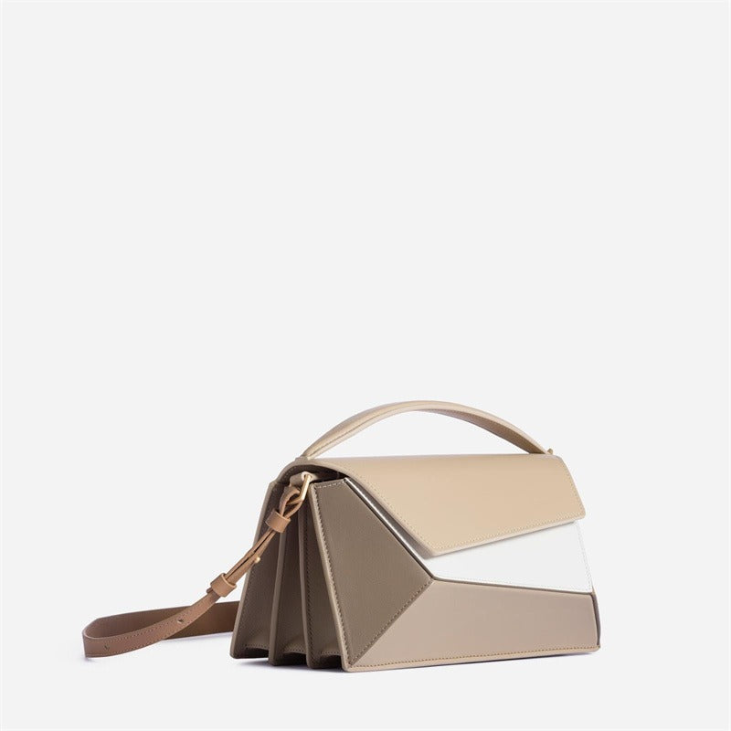 Shoulder Bag with Geometric Splicing