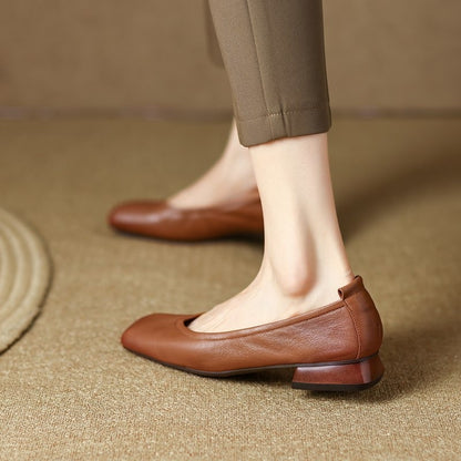 Square Toe Leather Ballet Flats