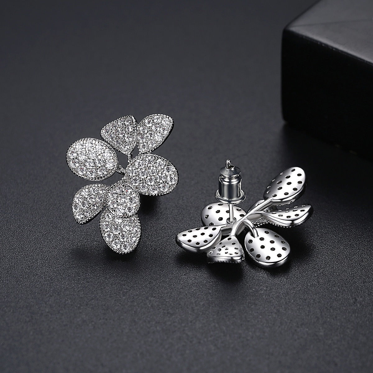 Earrings with Petals and Micro Crystal Inlay