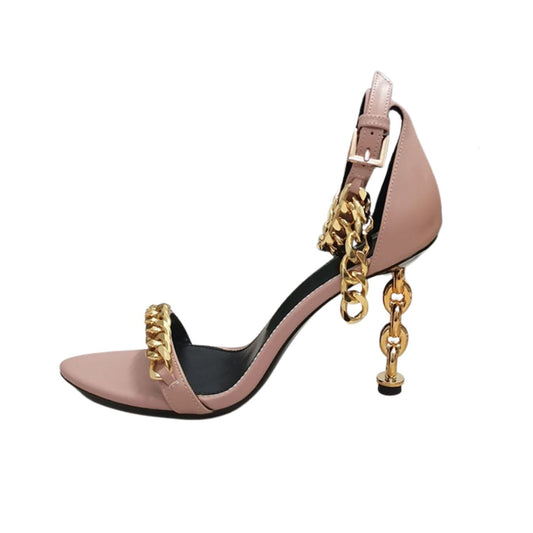 Sandals with Gilded Chain Link Heel