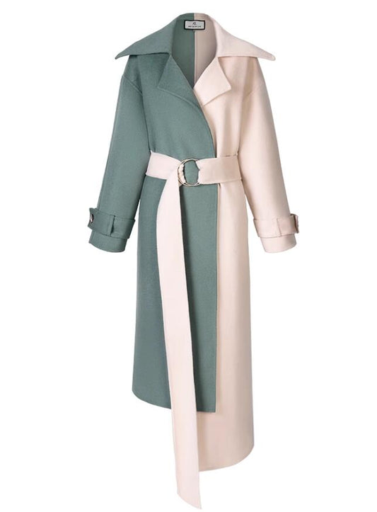 Wool Coat with Contrasting Panels