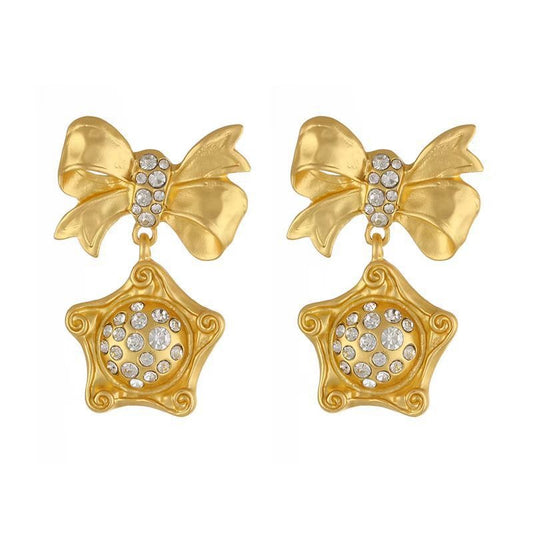 Earrings with Bow Stud and Star Pendant
