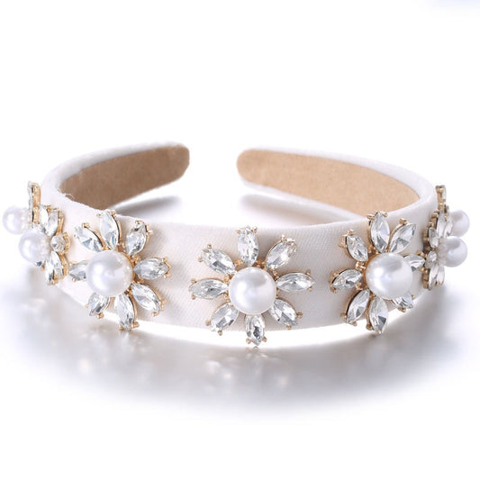 Hair Band with Pearls and Crystal Flowers