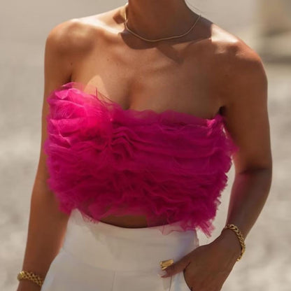 Cropped Bustier Top in Tulle