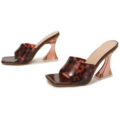 Perspex Sandals with Open Square Toe and Animalia Print