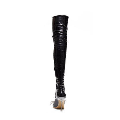 Thigh-high Boots with Rhinestone Bow Knot