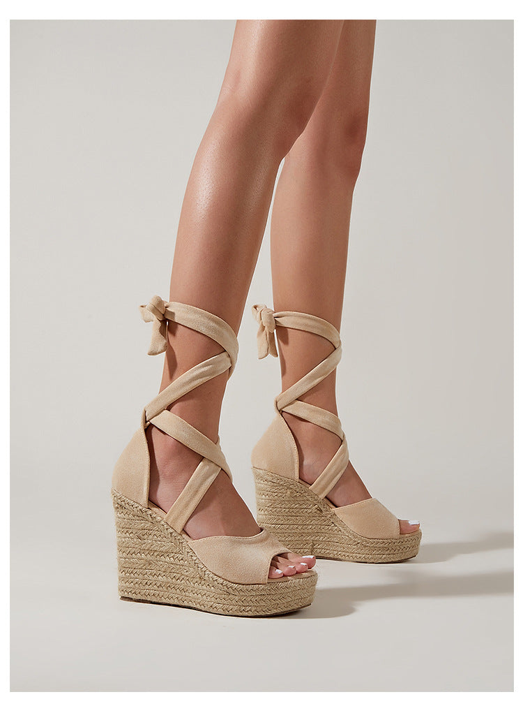 Espadrille Sandals with Open Toe and Laces