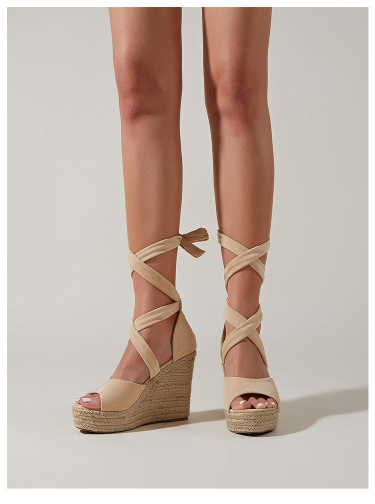 Espadrille Sandals with Open Toe and Laces